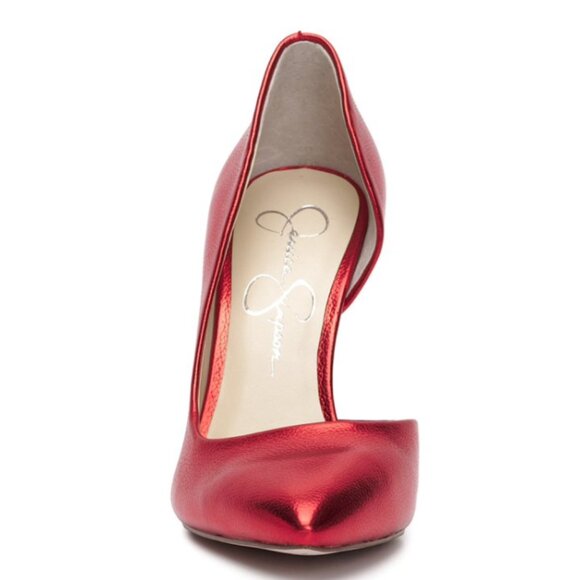 New Jessica Simpson Slip On Pointy Toe Stiletto Heel d'Orsay Pumps Red - Picture 2 of 7